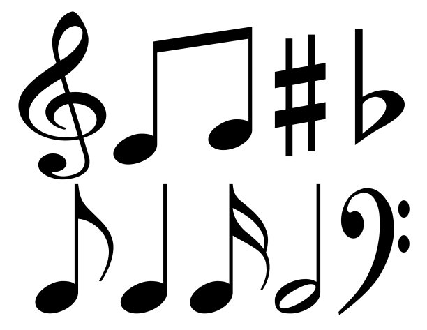 白人背景上的黑人音符。图片下载