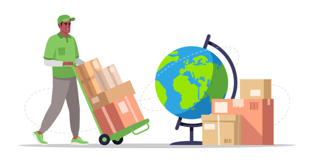 全球产品运输半平面RGB彩色矢量插图图片下载