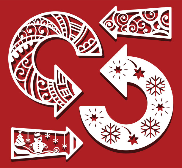 用于激光切割的圆形箭头。圣诞贺卡，新年贺卡。简单抽象的线条，曲线和其他简单的形状。的图标集。图片下载