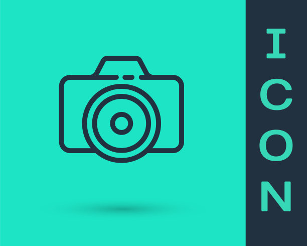 黑线照片相机图标孤立在绿色背景上。与相机图标。矢量图图片下载