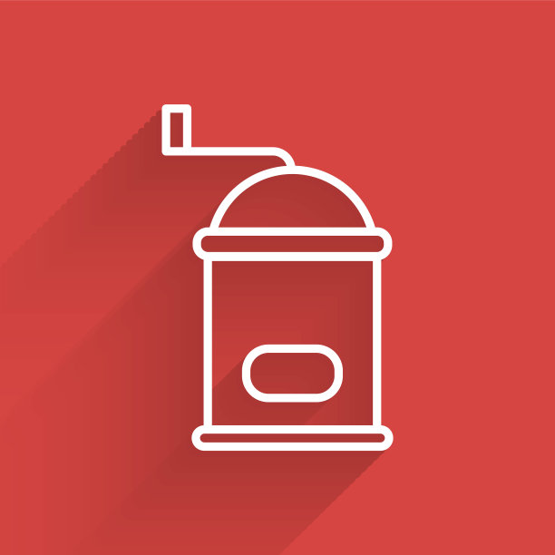 白线手动咖啡研磨机图标孤立与长阴影。矢量图图片下载