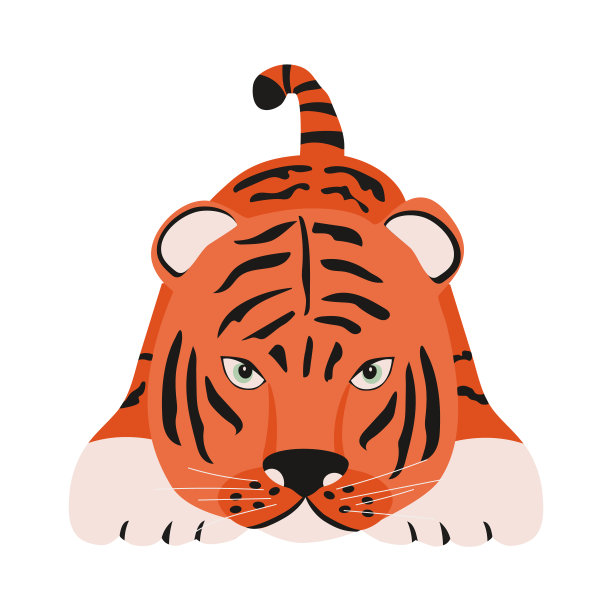 程式化的老虎。有趣的卡通人物。彩色矢量插图在平面风格图片下载