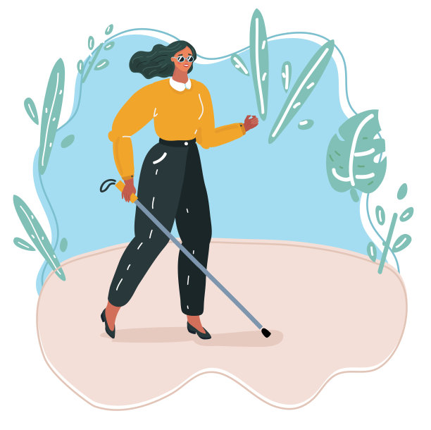 盲人行走与木棍矢量剪影插图。图片下载