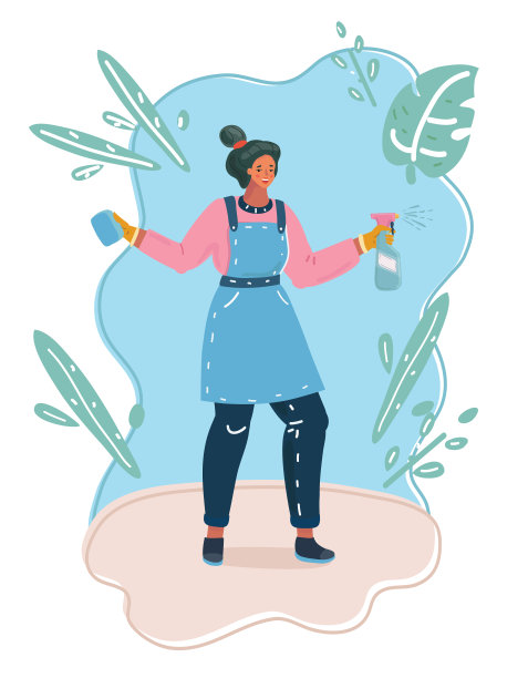 漫画风格的插图，手持清洁喷雾图片下载