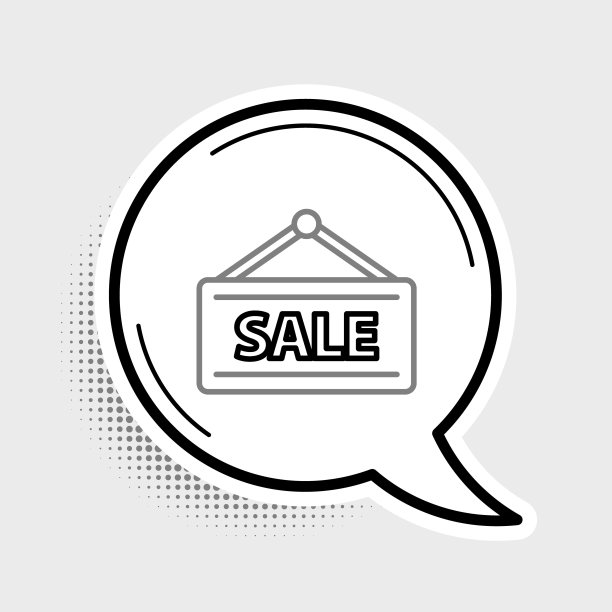 线悬挂标志与文字销售图标孤立在灰色背景。招牌上有文字销售。色彩斑斓的轮廓的概念。向量图片下载