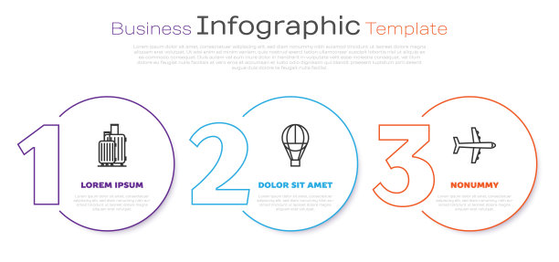 系列旅行箱，热气球，飞机。业务信息模板。向量图片下载