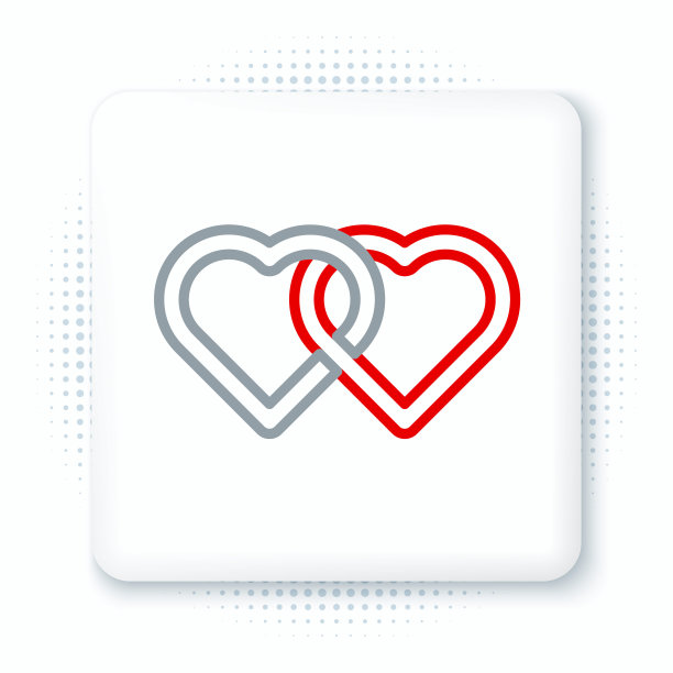 Line Two Linked Hearts图标隔离在白色背景上。浪漫象征着联系、结合、激情和婚礼。情人节。色彩斑斓的轮廓的概念。向量图片下载