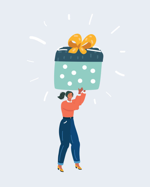 女人提着一个大礼品盒。图片下载