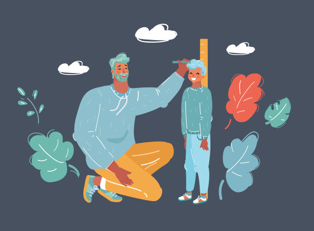 一个年轻人在测量他儿子的身高图片下载