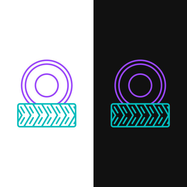 线汽车车轮图标隔离在白色和黑色背景。色彩斑斓的轮廓的概念。向量图片下载