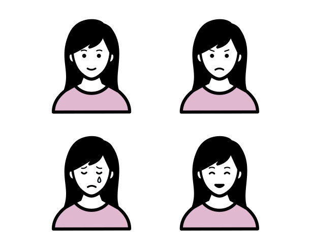 一组女性情绪的面孔图标图片下载