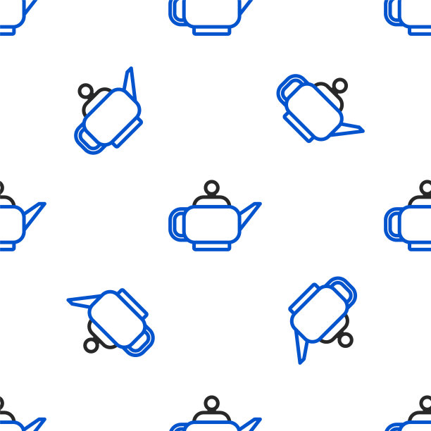 传统的日本茶道图标在白色背景上隔离的无缝图案。茶壶和杯子。彩色轮廓概念。向量图片下载