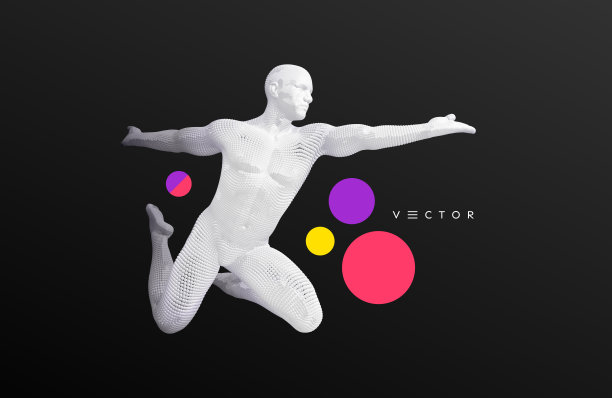 体操运动员或舞蹈家。3d模型的人。运动的象征。设计元素。向量。图片下载
