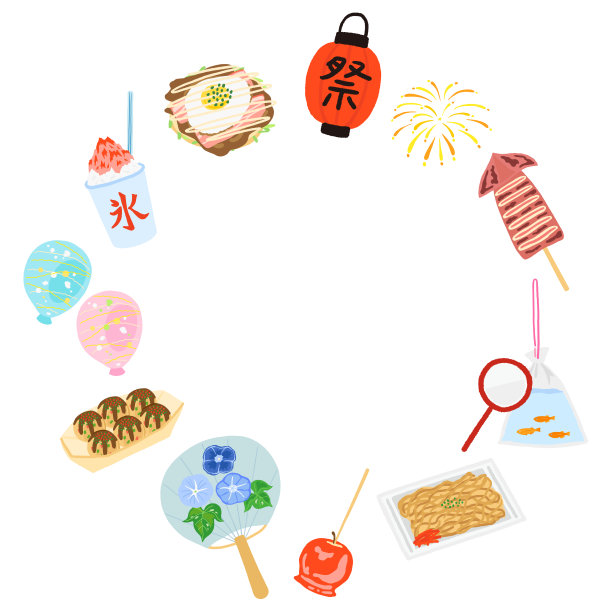 节日食品和灯笼框架。翻译:节日,刨冰。图片下载