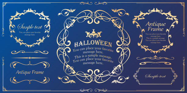 万圣节框架材料，十月，古董装饰，复古图案，植物常春藤图片下载
