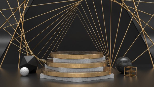 奢华简约的背景。底座的大理石和黄金3d插图。时尚的设计图片下载