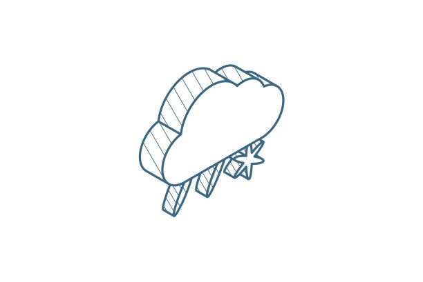 云的天气，雪和雨的等距图标。3d线条艺术技术制图。中风可编辑的矢量图片下载