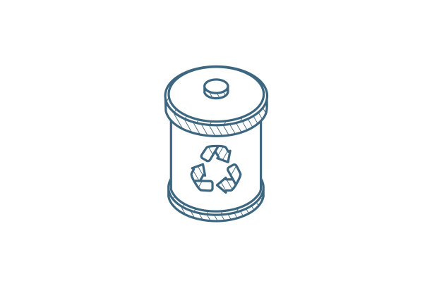 垃圾回收等距图标。3d线条艺术技术制图。中风可编辑的矢量图片下载