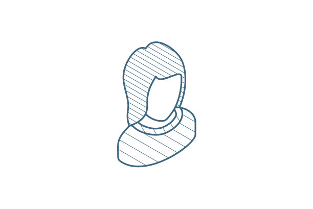 阿凡达，女性等距图标。3d线条艺术技术制图。中风可编辑的矢量图片下载