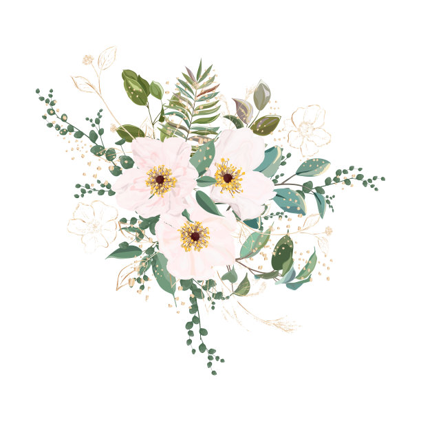 美丽的花束与牡丹和玫瑰。水彩。图片下载