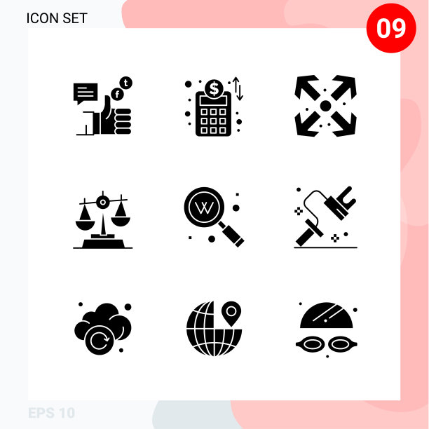 包9图标在坚实的风格创作字形图片下载