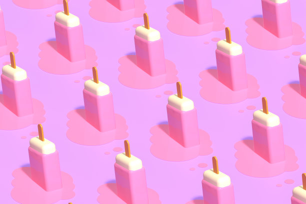 三维渲染的模式粉红棒冰淇淋融化在柔和的背景。最小的夏天的概念。单色的风格。图片下载