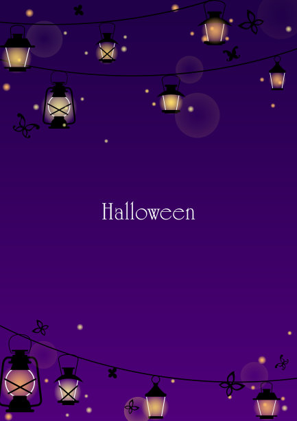 灯笼和黑蝴蝶装饰在晚上的万圣节和夜晚的派对活动。图片下载