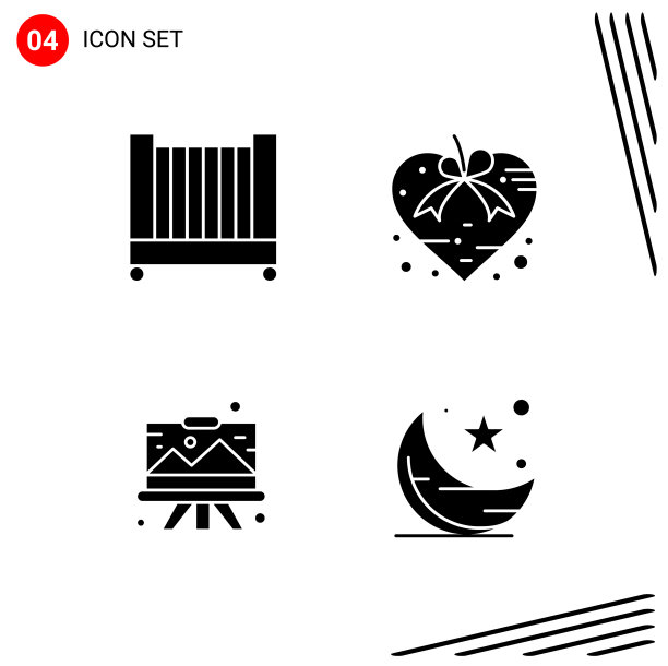 在固体样式像素中收集4个图标图片下载