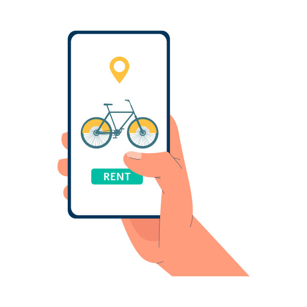 智能手机与应用程序自行车租赁平面矢量插图孤立。图片下载