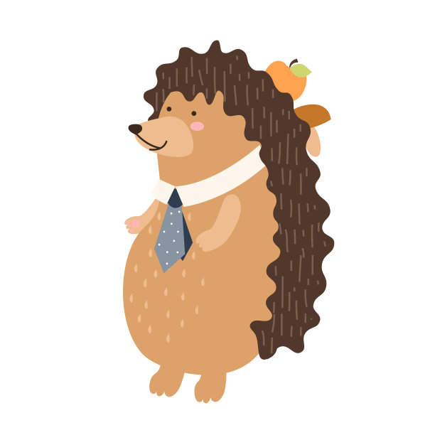 一个可爱的刺猬与领带站在他的后腿上的插图图片下载