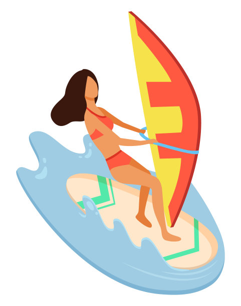 女人穿着泳衣风帆冲浪矢量图片下载