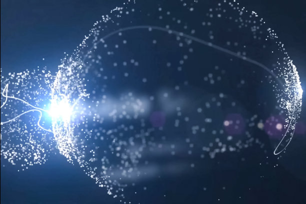 抽象，蓝色背景上发光的圆球。摘要图片下载