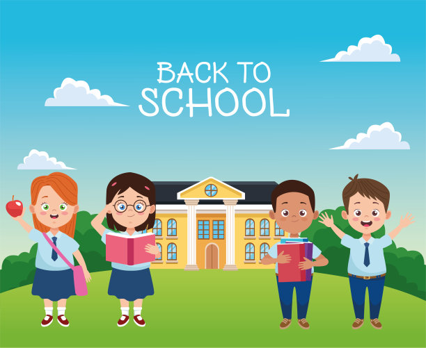 小学生穿着校服在学校里扮演角色图片下载