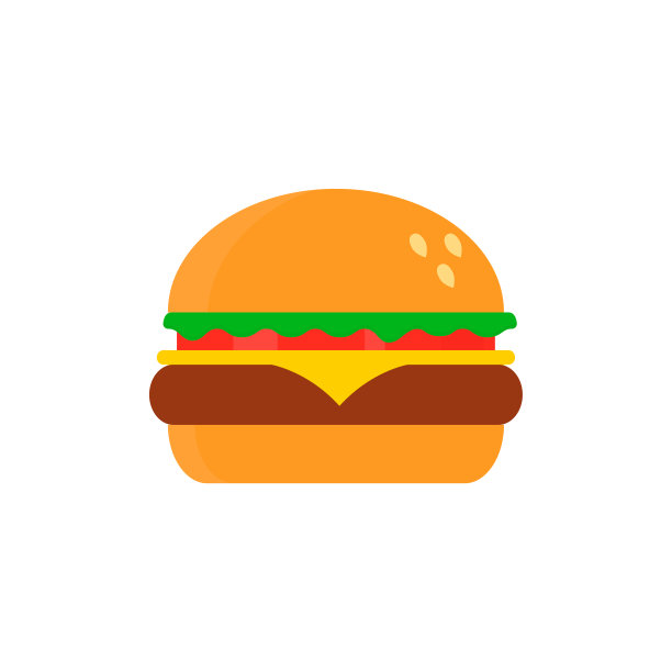 汉堡平面，快餐图标，矢量插图孤立的白色背景图片下载