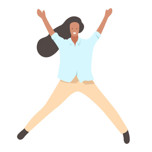 年轻美丽的女孩微笑着跳跃平面矢量插图。女孩玩得很开心，在派对上跳舞，手在空中跳。快乐的微笑时髦的黑发女孩跳在空中图片下载