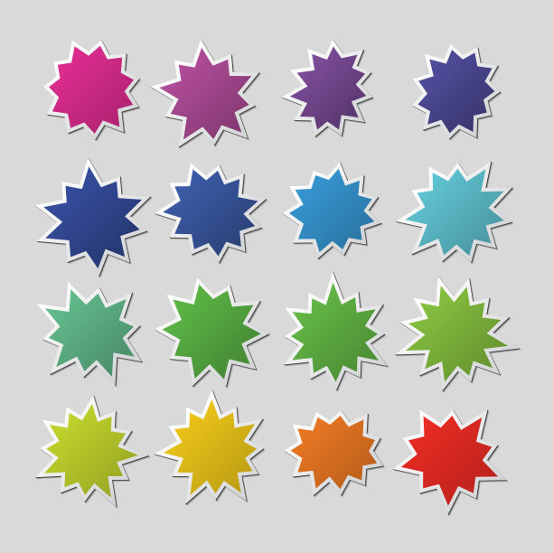 空白彩色纸爆星气球，爆炸形状。卡通破灭的演讲泡沫。热销贴纸向量集孤立图片下载