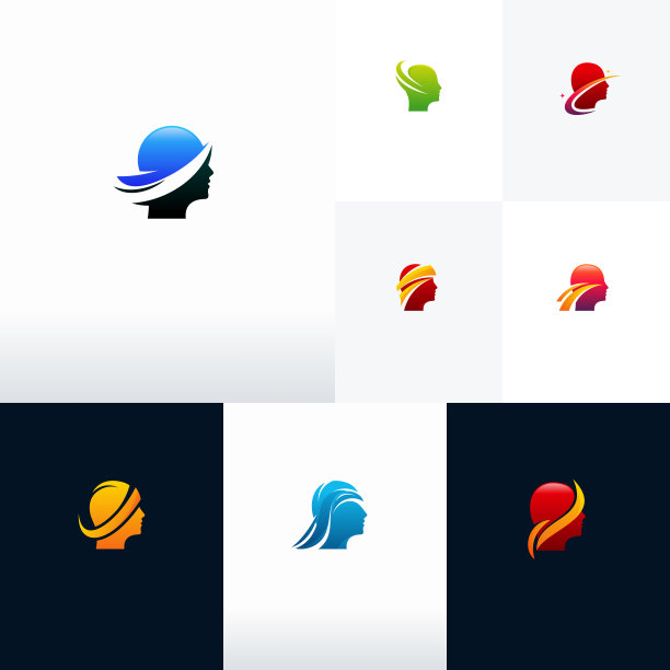 集现代智能思维标志设计概念向量，头部护理标志模板图片下载