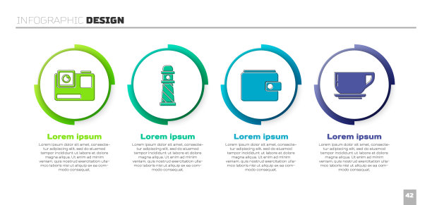 设置动作极限相机，灯塔，钱包和咖啡杯。业务信息模板。向量图片下载