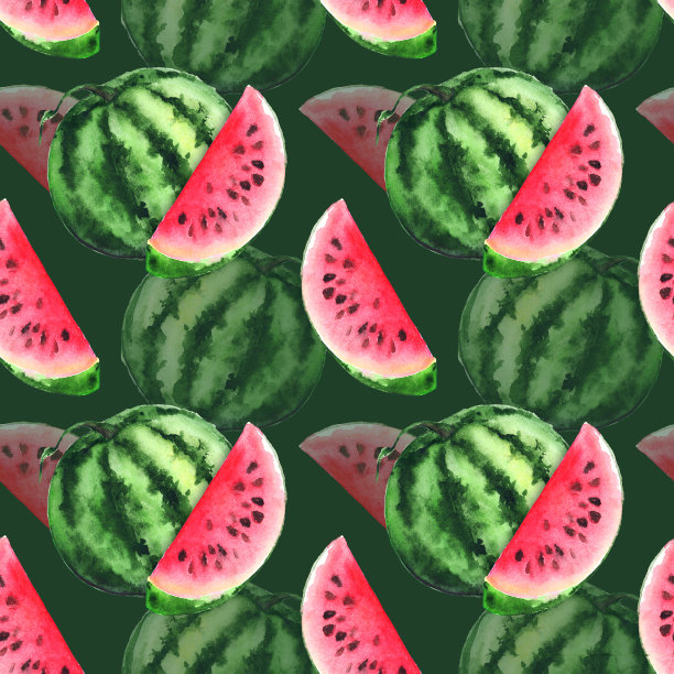 水彩西瓜片水果浆果无缝图案纹理背景图片下载