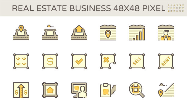 房地产商业和土地投资矢量图标集设计，48X48像素完美，笔画可编辑。图片下载