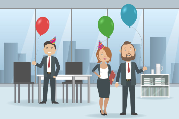 公司派对上的员工们都很开心。矢量图图片下载