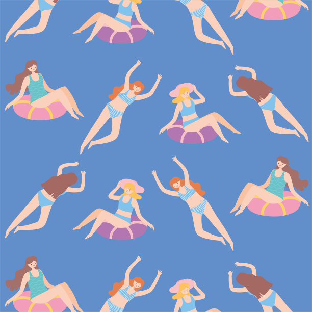 人们穿着泳衣在游泳池里，放松和漂浮在充气上图片下载