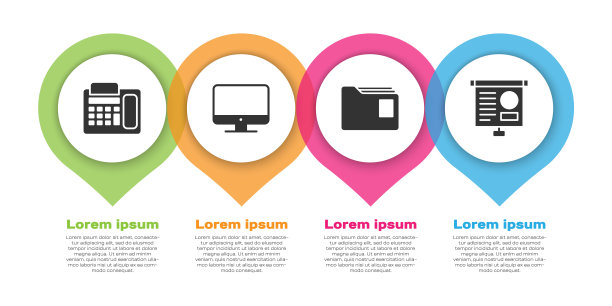 设置电话，电脑显示器，文件夹和黑板与图表。业务信息图模板。向量图片下载