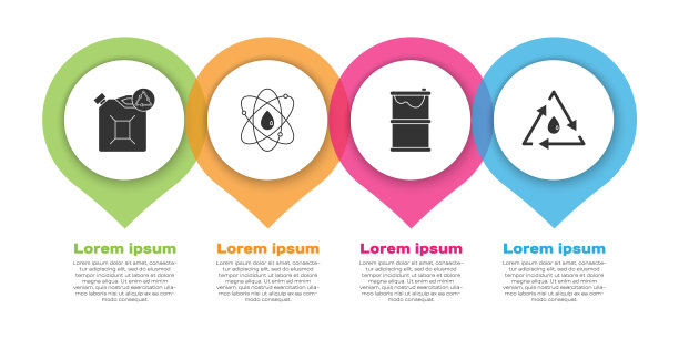 设置环保燃料箱，原子，桶油泄漏和油滴与回收。业务信息图模板。向量图片下载