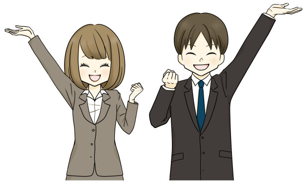 男女穿着西装介绍素材图片