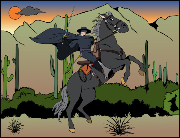 佐罗骑在沙漠里图片下载