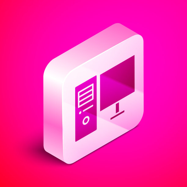 等距计算机显示器图标隔离粉红色图片下载