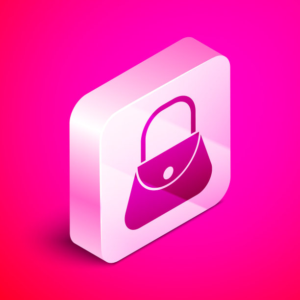 等距手提包图标孤立在粉红色的背景图片下载