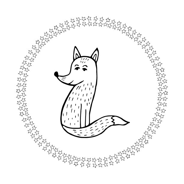 可爱的曼荼罗与星星和狐狸的背景。手绘矢量插图着色页和为成人和孩子的艺术书和设计。图片下载