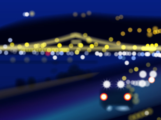 夜城矢量背景。模糊的灯光，交通和照明的桥梁图片下载